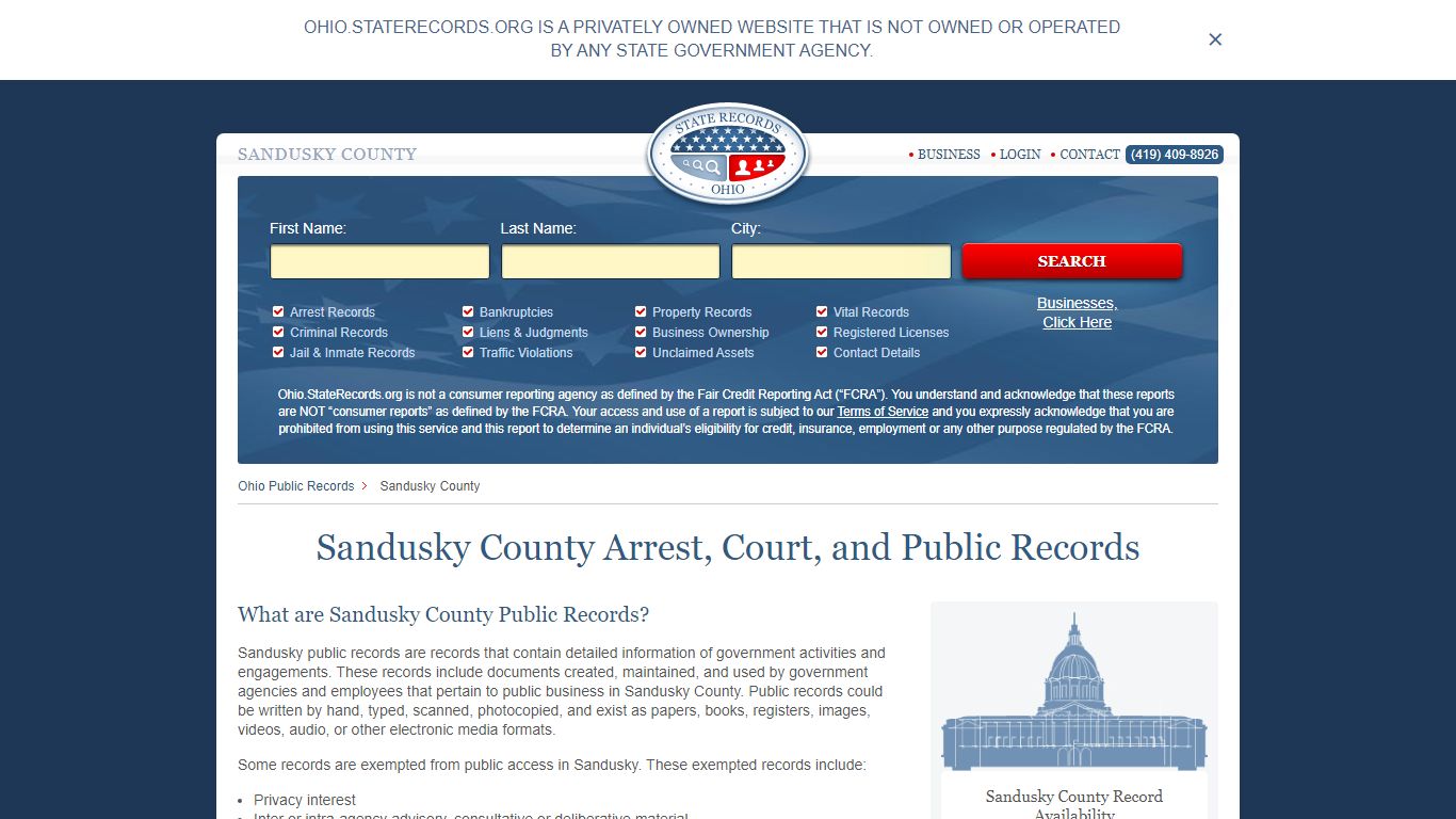 Sandusky County Arrest, Court, and Public Records